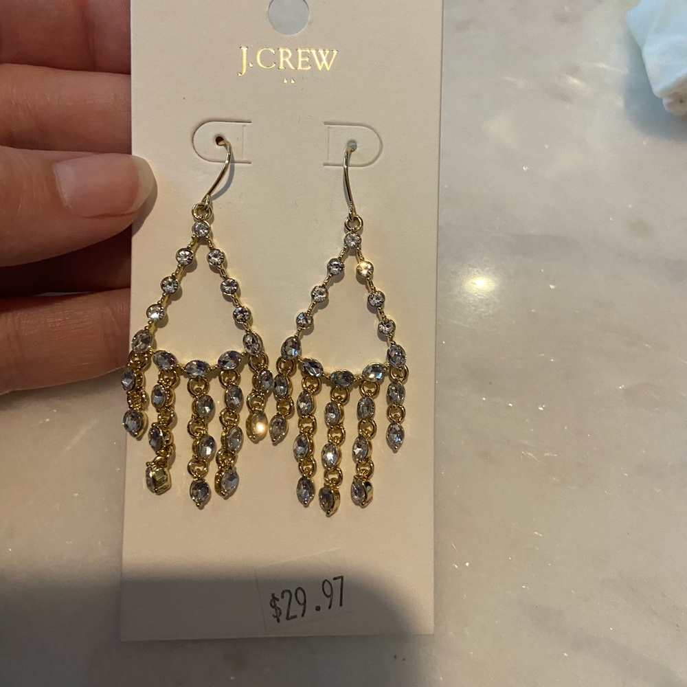 J. Crew Gold  Crystal Chandelier Earrings